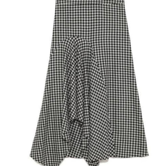Zara Woven Gingham Check Asymmetric Hem Skirt - Picture 6 of 6